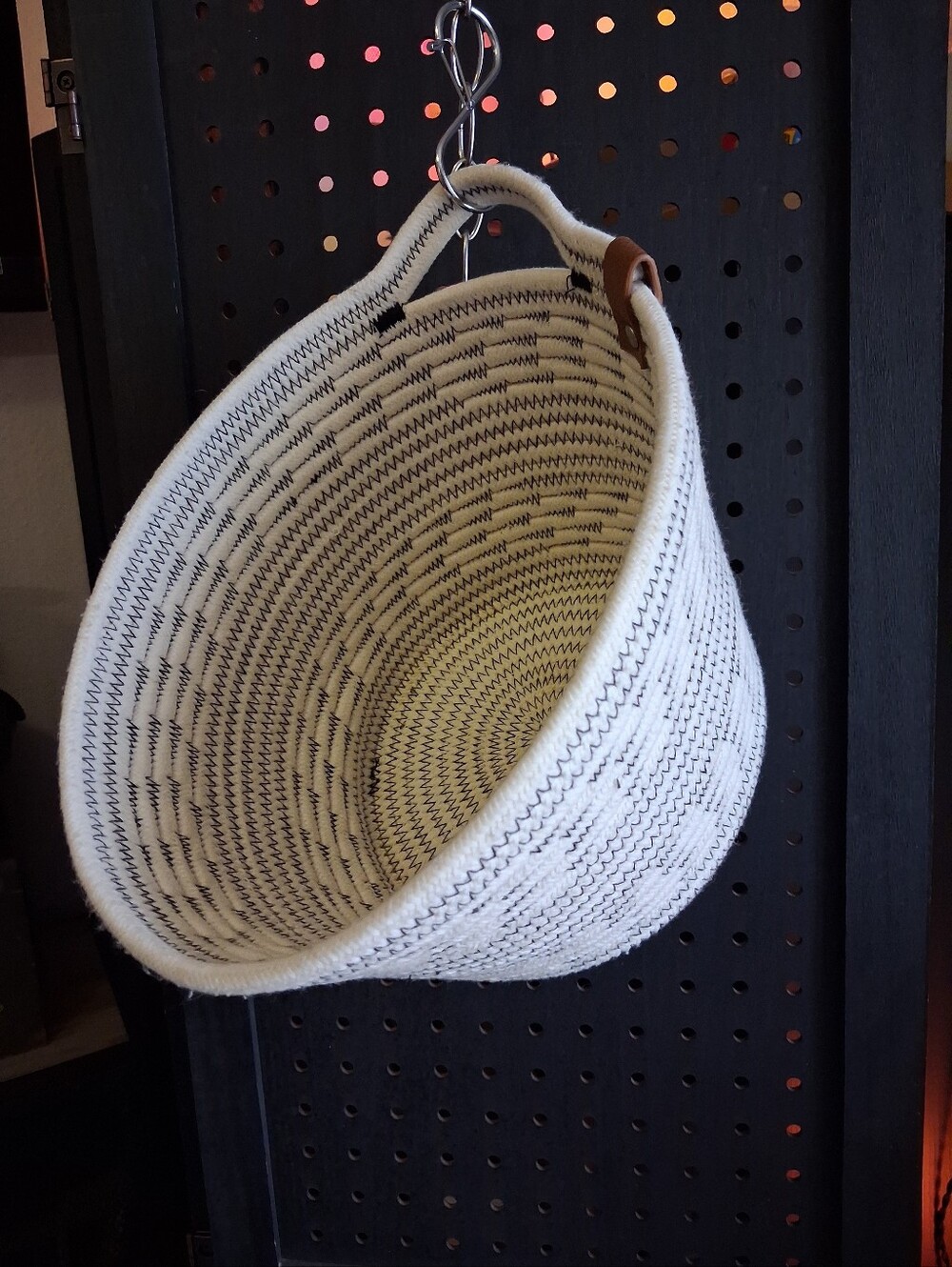 Handwoven Cream and Black Hanging Rope Basket - Home Accents